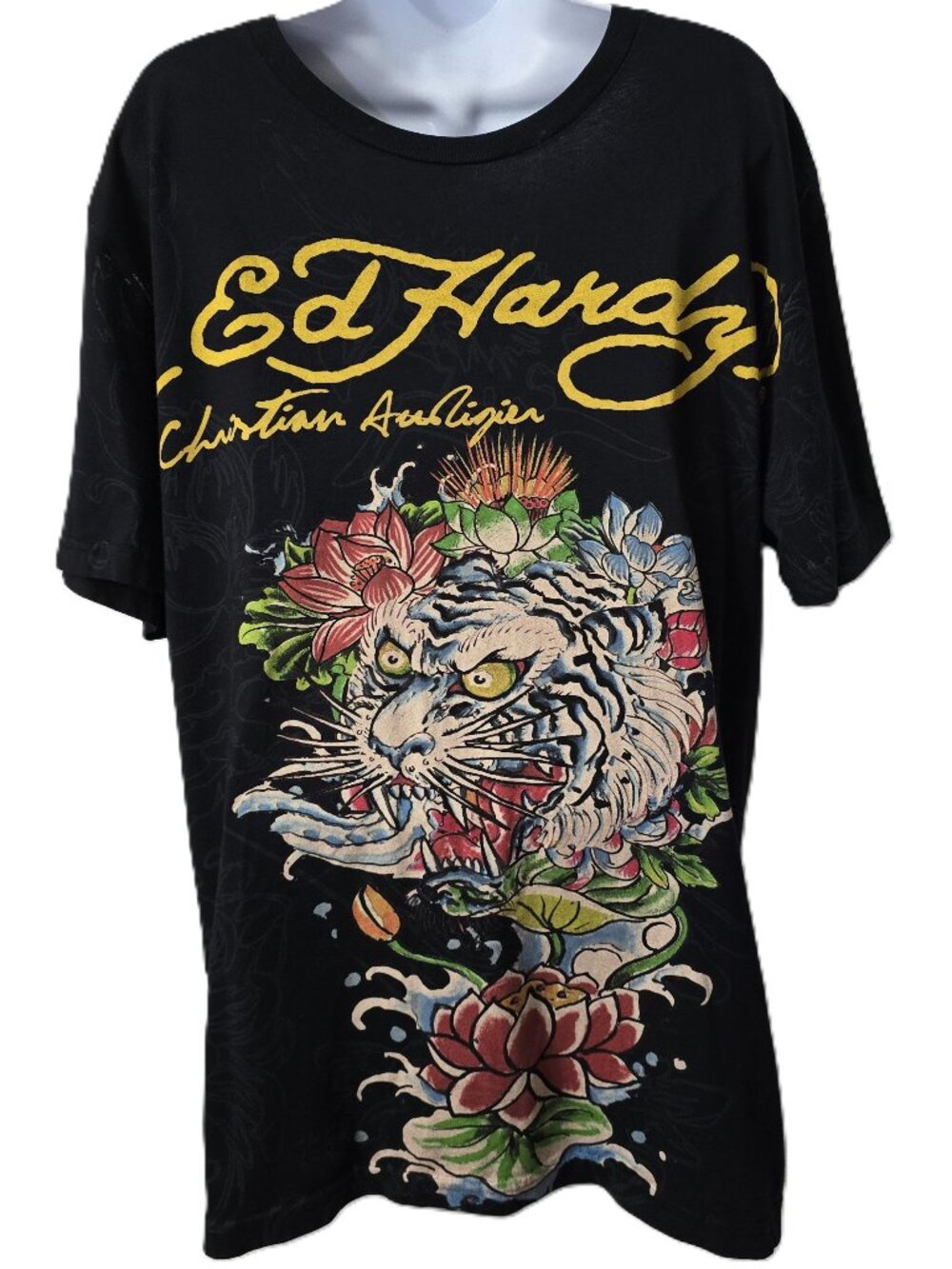 Ed Hardy White Lotus Tiger Graphic T Shirt Mens XL Christian Audigier Y2K Mother